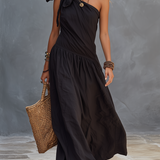 SELENA | Maxi Üksõlgne Must Kleid