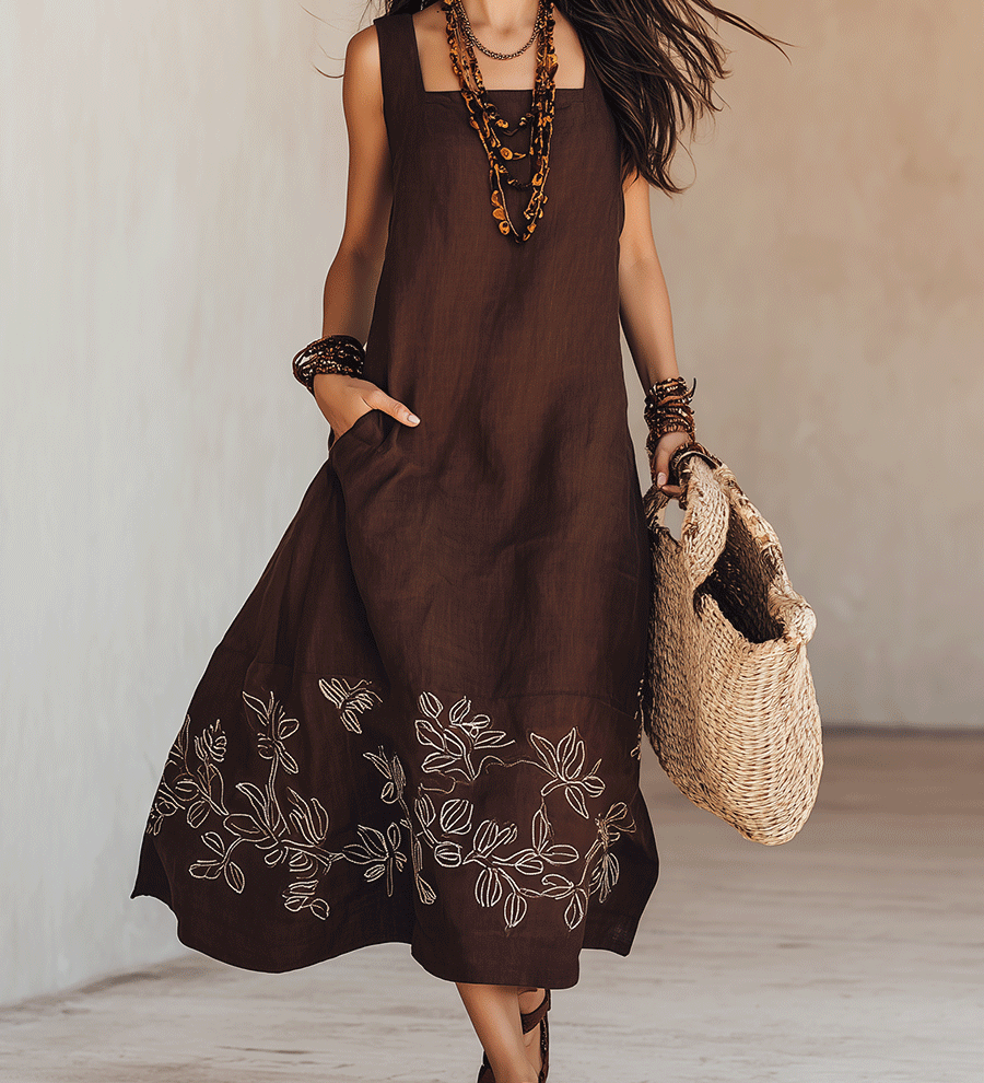 NOEMI | Midi Linas Boho Tikandiga Kleid