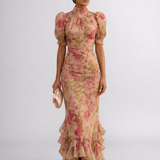 Rosario | Pikk lilleline chiffon kleit