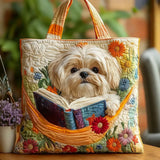 Shih Tzu käsitööne kott raamatute ja lilledega