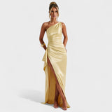 Ariel - Asümmeetriline Satiin Kleid Lemon
