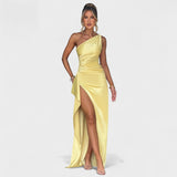 Ariel - Asümmeetriline Satiin Kleid Lemon