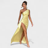 Ariel - Asümmeetriline Satiin Kleid Lemon