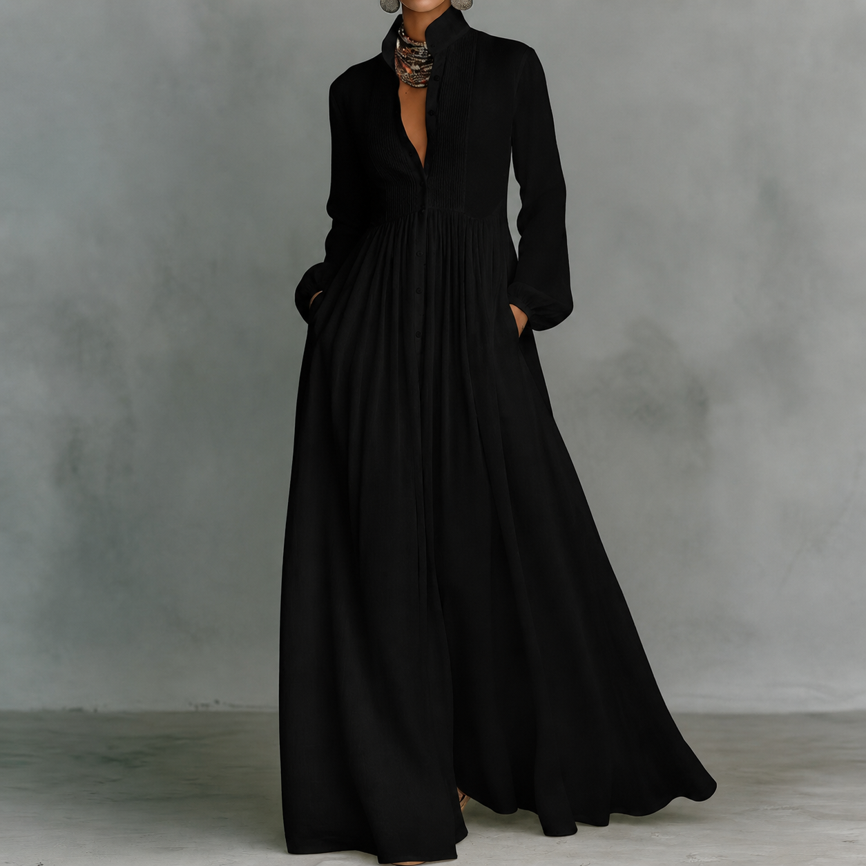 Lina | Minimalistlik Maxi-Kleit Mao Kraega