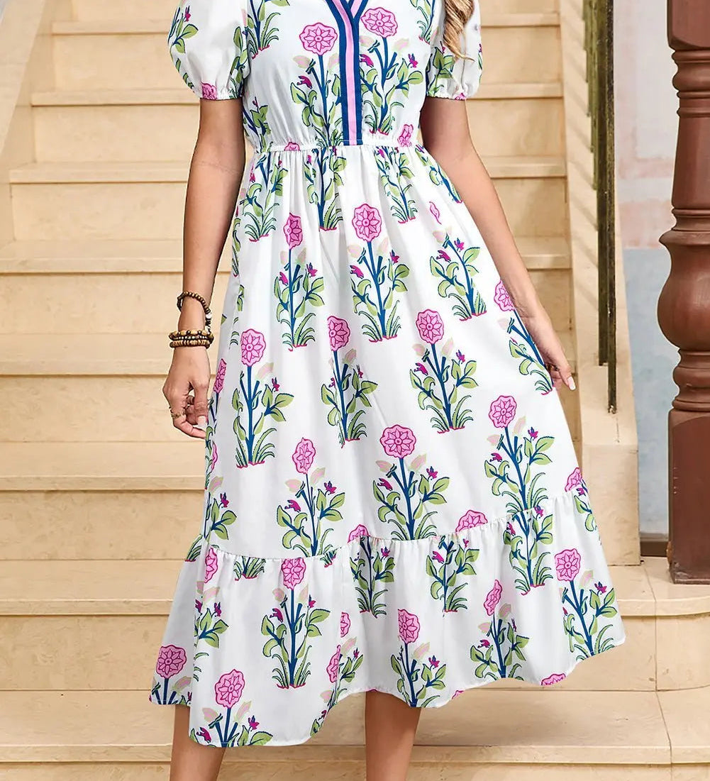 Tessa | Boho Midi-Kleit Volandi ja Puffvarrukatega