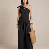 SELENA | Maxi Üksõlgne Must Kleid