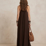 CAMILLA | Maxi Kleid Halter Tumepruun