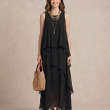 NOEMI | Maxi Kleid Boho Kihtidega Šifoon Must