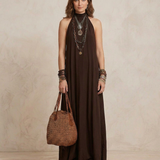 CAMILLA | Maxi Kleid Halter Tumepruun