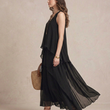 NOEMI | Maxi Kleid Boho Kihtidega Šifoon Must