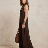 CAMILLA | Maxi Kleid Halter Tumepruun