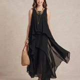 NOEMI | Maxi Kleid Boho Kihtidega Šifoon Must