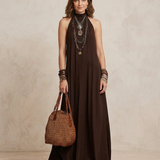 CAMILLA | Maxi Kleid Halter Tumepruun