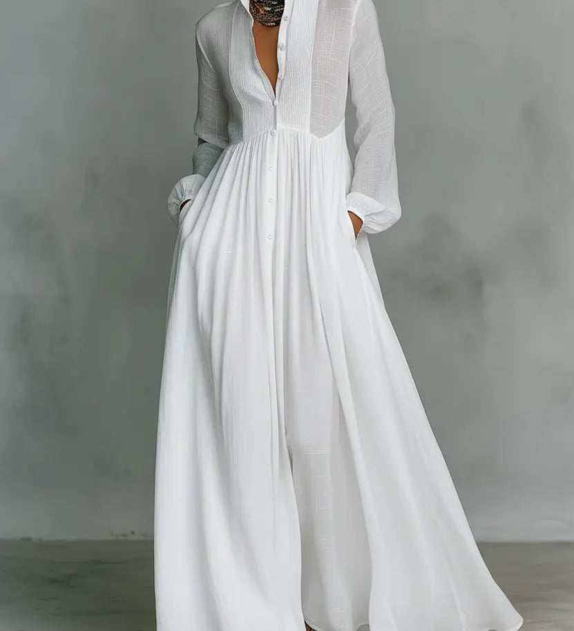 Lina | Minimalistlik Maxi-Kleit Mao Kraega